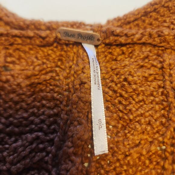 Free People Sweater Womens S chunky cable knit oversized tunic burnt orange - Picture 3 of 7